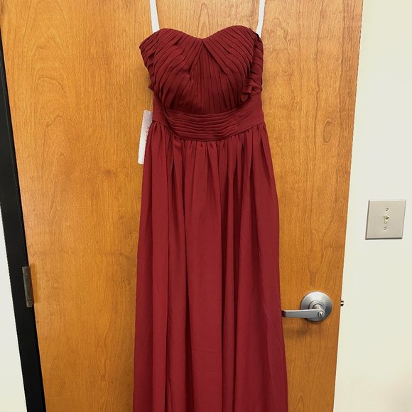 Burgundy Azazie Milagros Strapless Dress - Picture 1 of 5